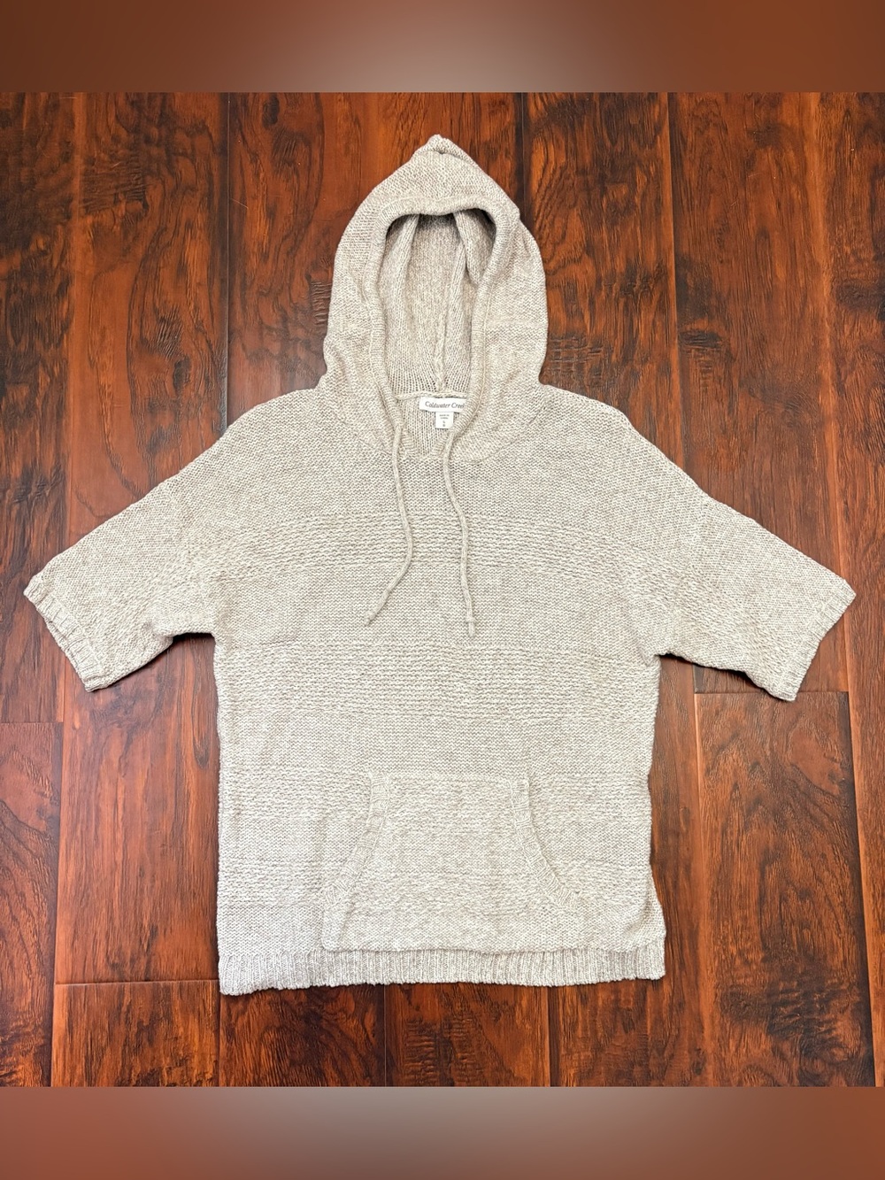 Coldwater Creek Size S 8 Beige Hooded Knit Sweater Short Sleeve Pullover
